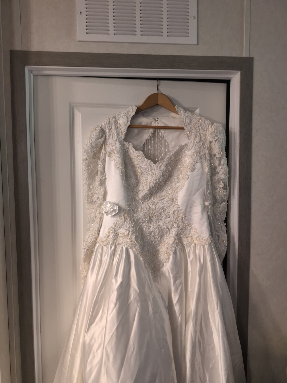 C-1 Moonlight  White Lace Satin Wedding Dress with Beaded Detail
